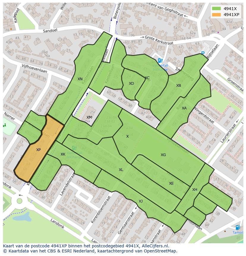 Afbeelding van het postcodegebied 4941 XP op de kaart.