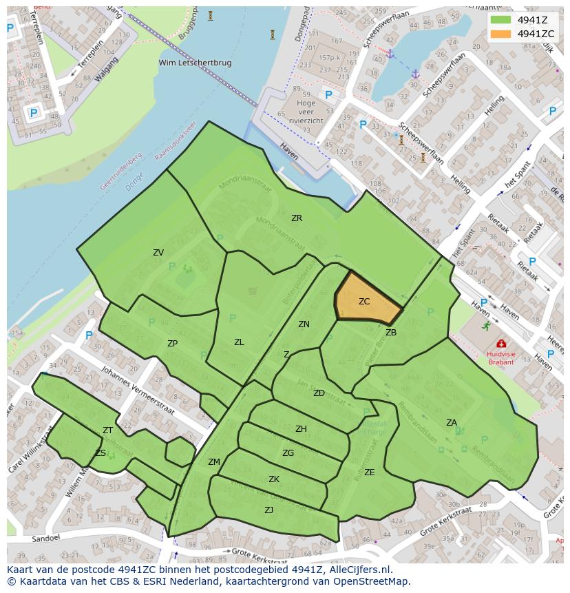 Afbeelding van het postcodegebied 4941 ZC op de kaart.