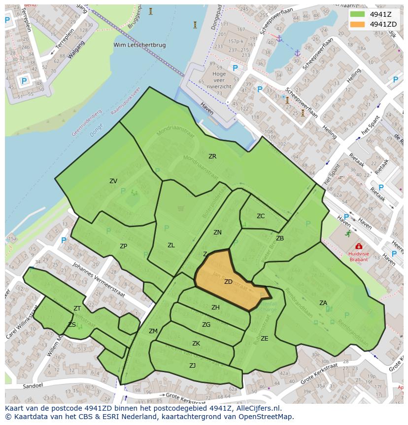 Afbeelding van het postcodegebied 4941 ZD op de kaart.