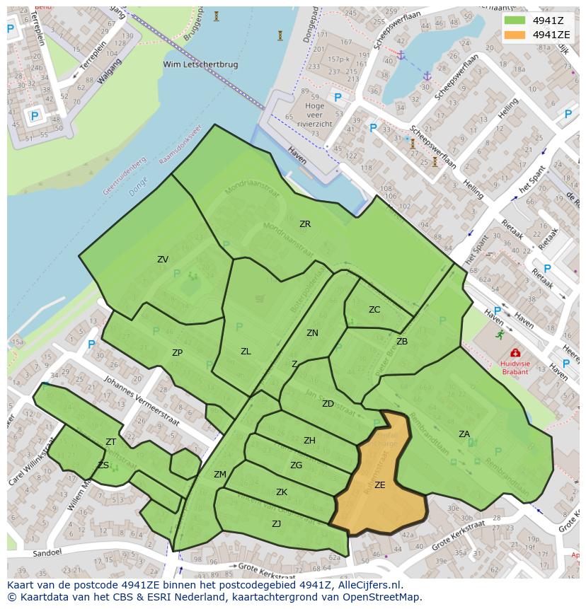 Afbeelding van het postcodegebied 4941 ZE op de kaart.