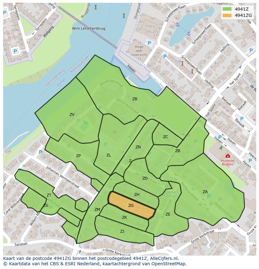 Afbeelding van het postcodegebied 4941 ZG op de kaart.