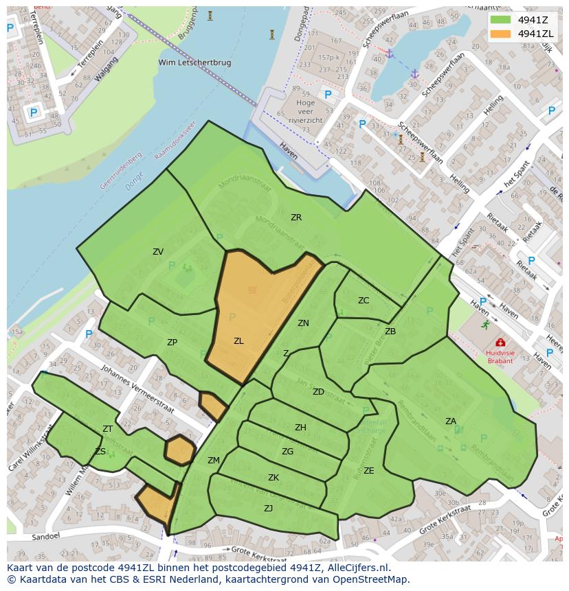 Afbeelding van het postcodegebied 4941 ZL op de kaart.