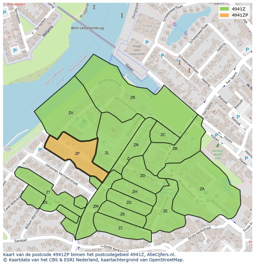 Afbeelding van het postcodegebied 4941 ZP op de kaart.