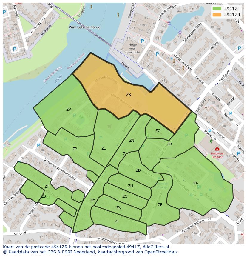 Afbeelding van het postcodegebied 4941 ZR op de kaart.