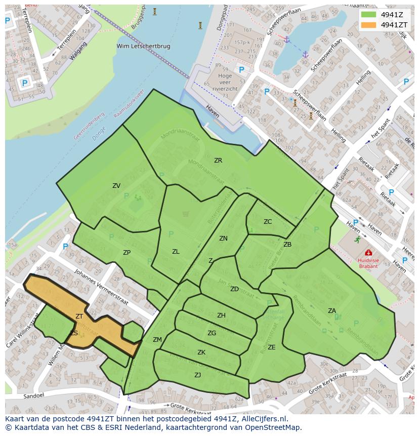 Afbeelding van het postcodegebied 4941 ZT op de kaart.