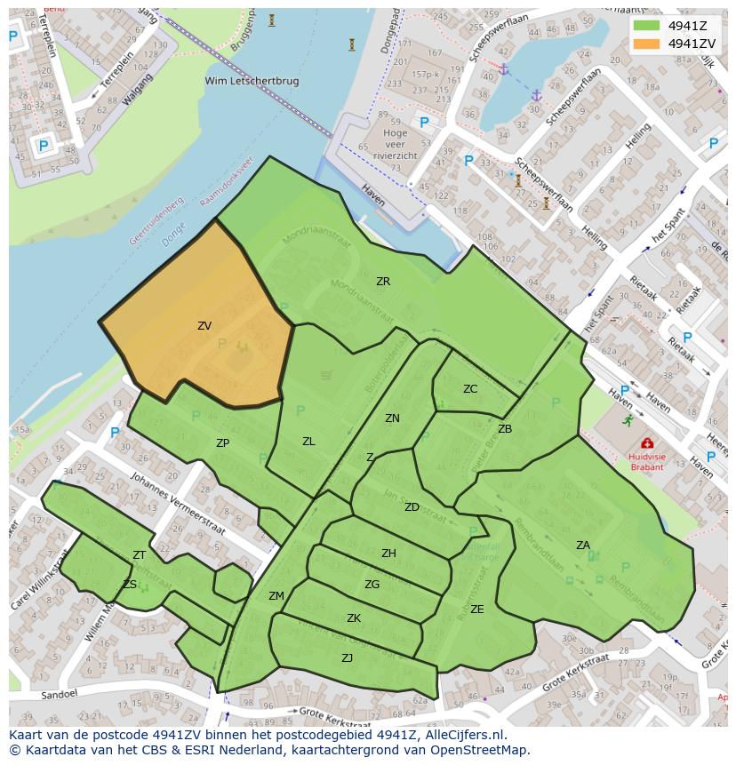 Afbeelding van het postcodegebied 4941 ZV op de kaart.