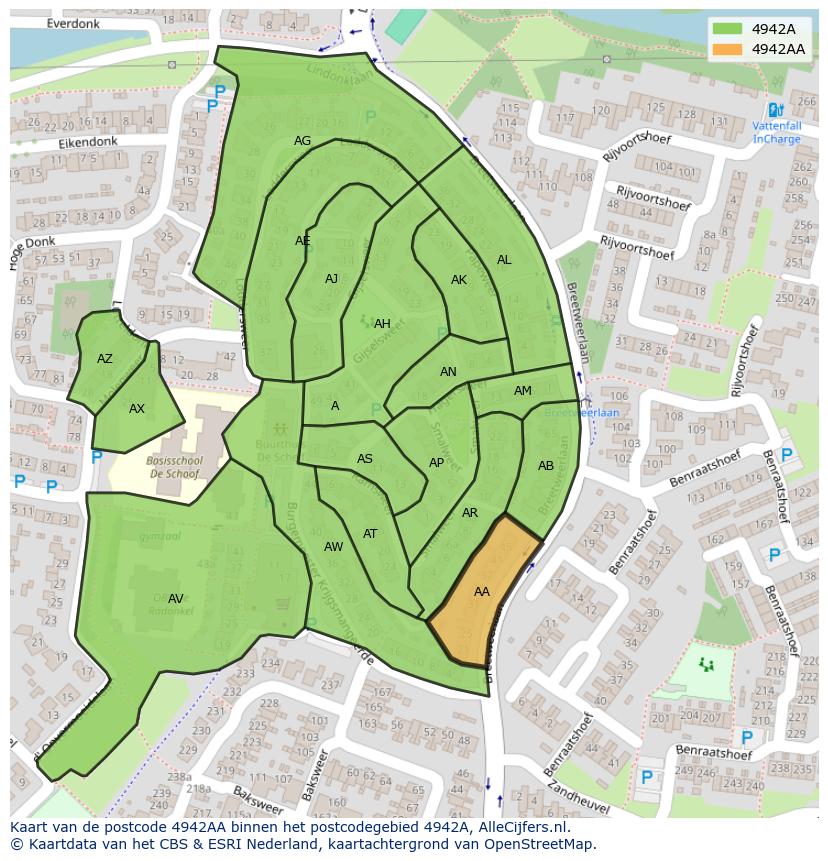 Afbeelding van het postcodegebied 4942 AA op de kaart.