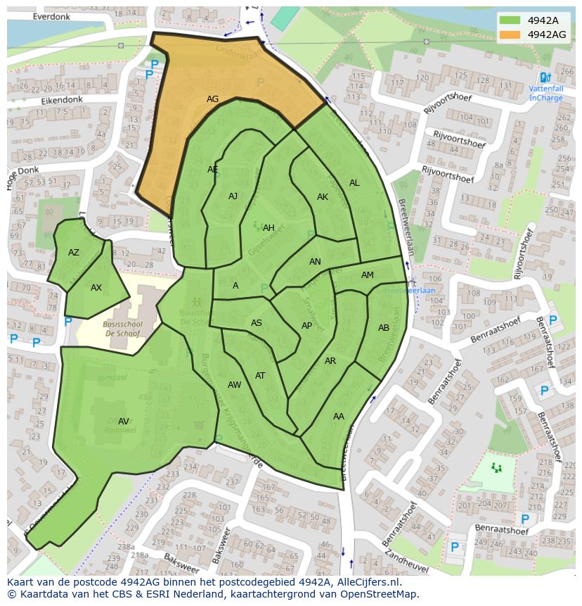 Afbeelding van het postcodegebied 4942 AG op de kaart.