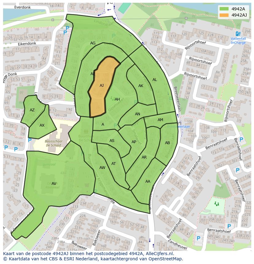 Afbeelding van het postcodegebied 4942 AJ op de kaart.