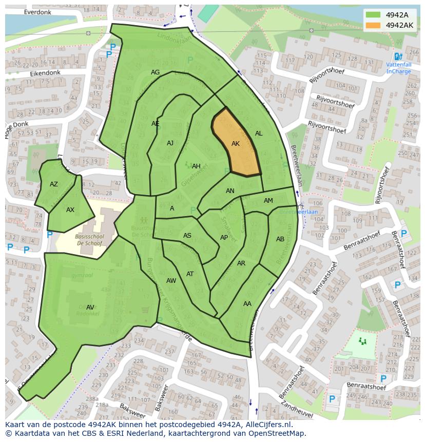 Afbeelding van het postcodegebied 4942 AK op de kaart.