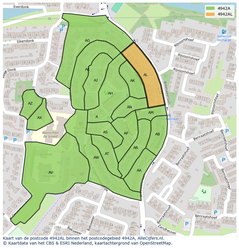 Afbeelding van het postcodegebied 4942 AL op de kaart.