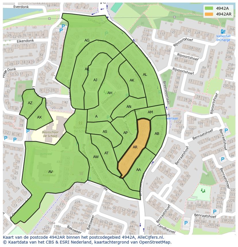 Afbeelding van het postcodegebied 4942 AR op de kaart.