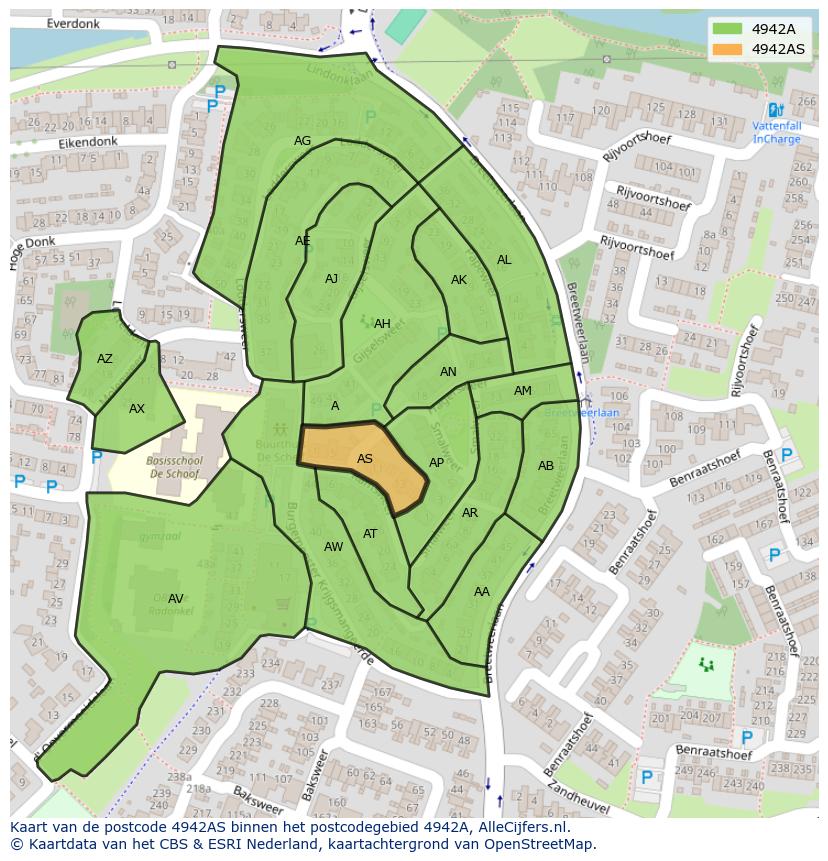 Afbeelding van het postcodegebied 4942 AS op de kaart.