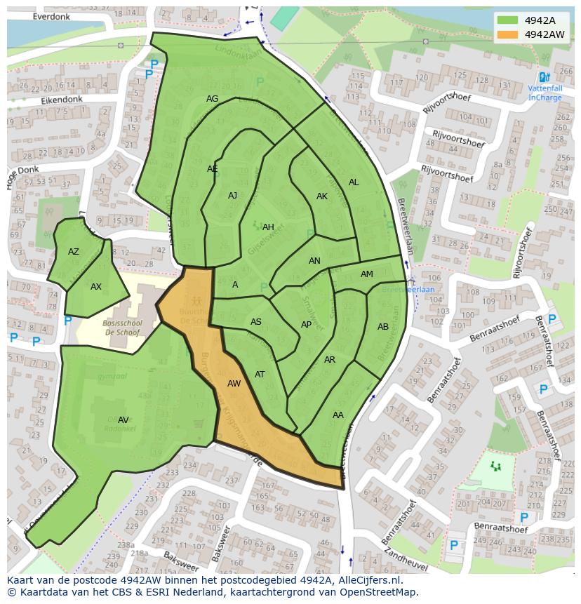 Afbeelding van het postcodegebied 4942 AW op de kaart.