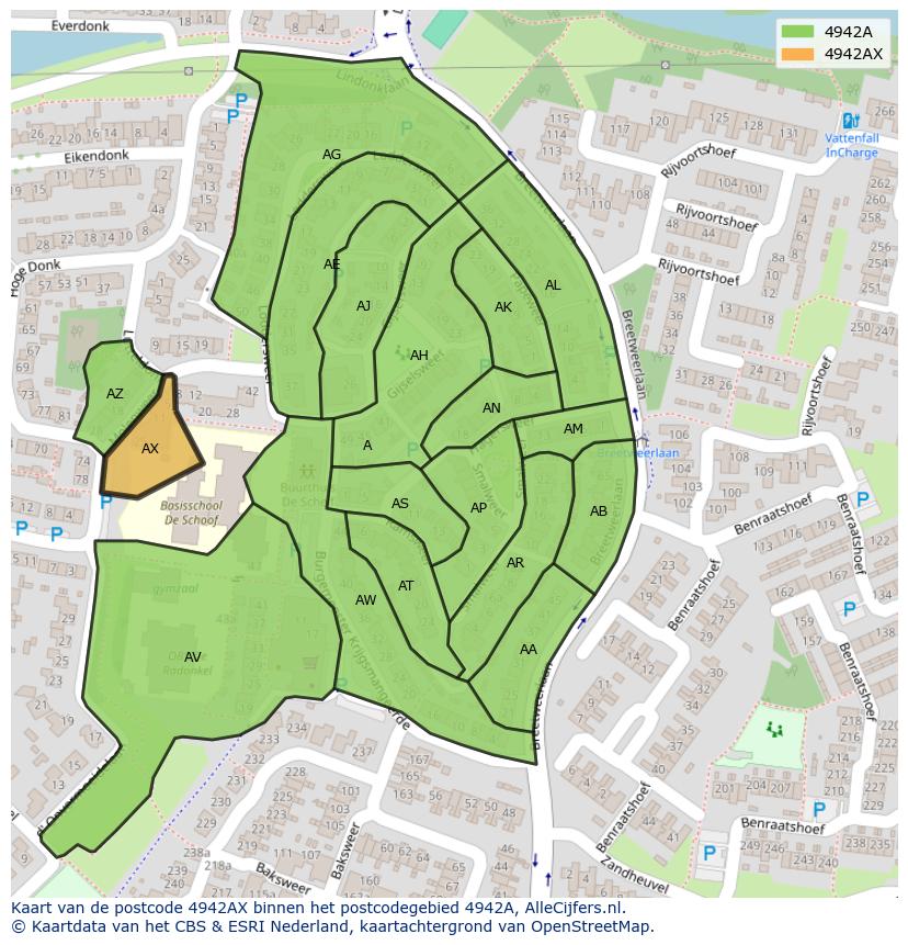 Afbeelding van het postcodegebied 4942 AX op de kaart.
