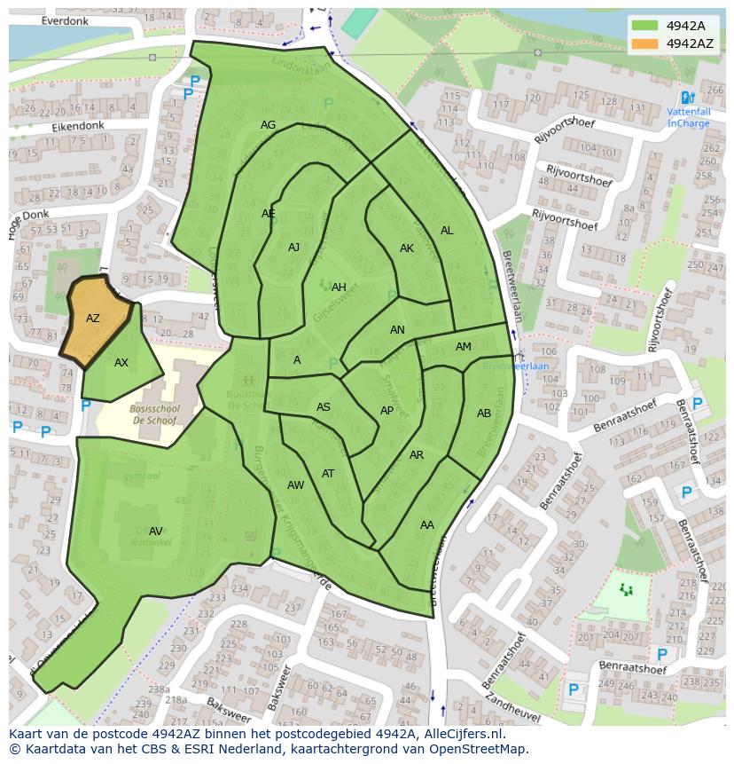 Afbeelding van het postcodegebied 4942 AZ op de kaart.