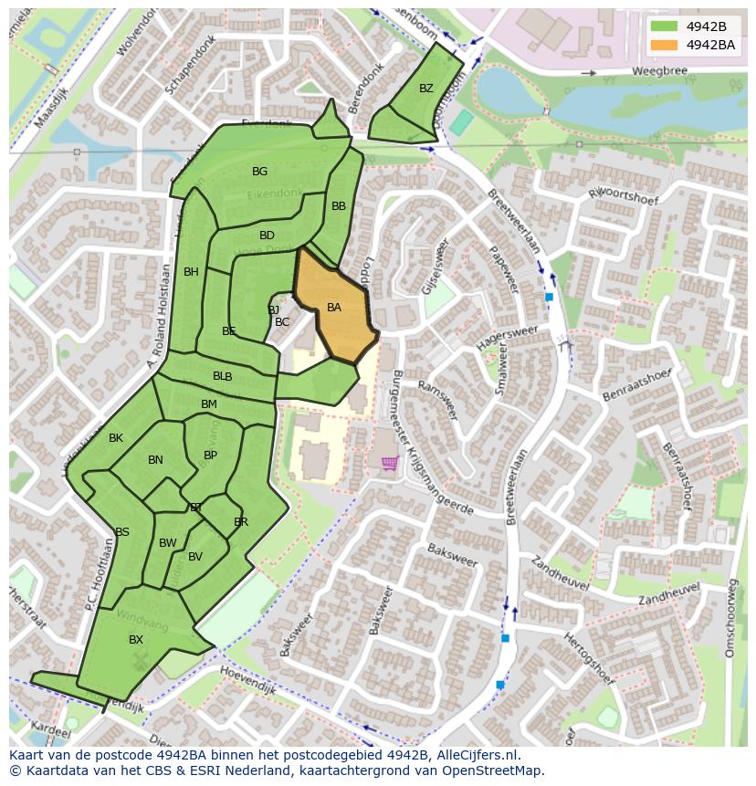 Afbeelding van het postcodegebied 4942 BA op de kaart.