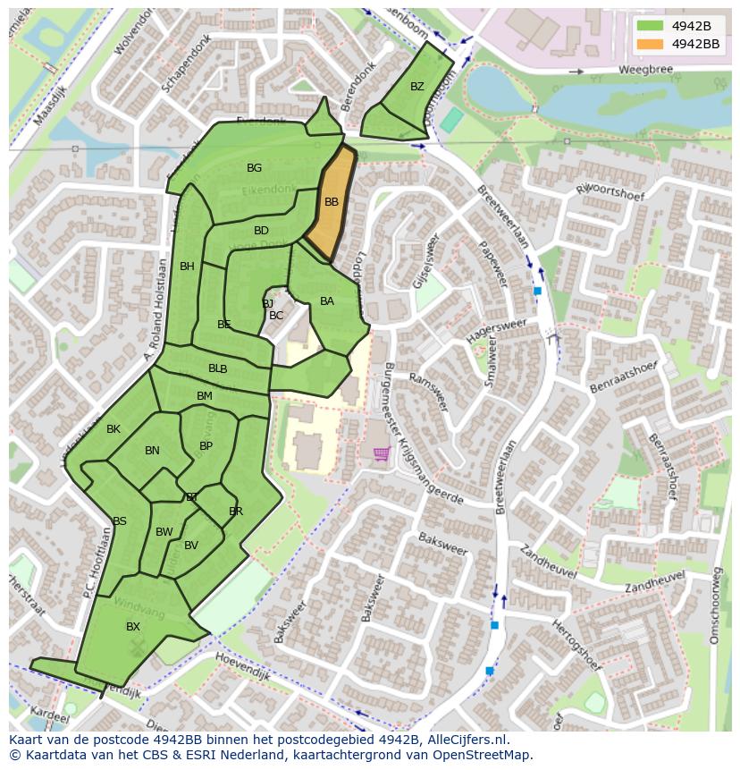 Afbeelding van het postcodegebied 4942 BB op de kaart.