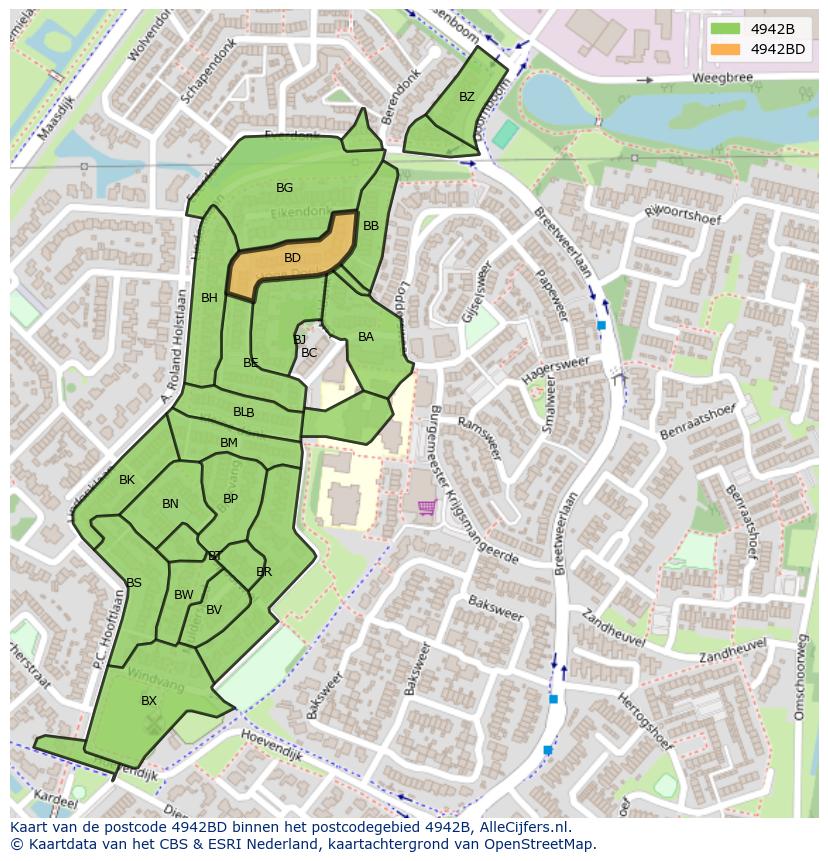 Afbeelding van het postcodegebied 4942 BD op de kaart.