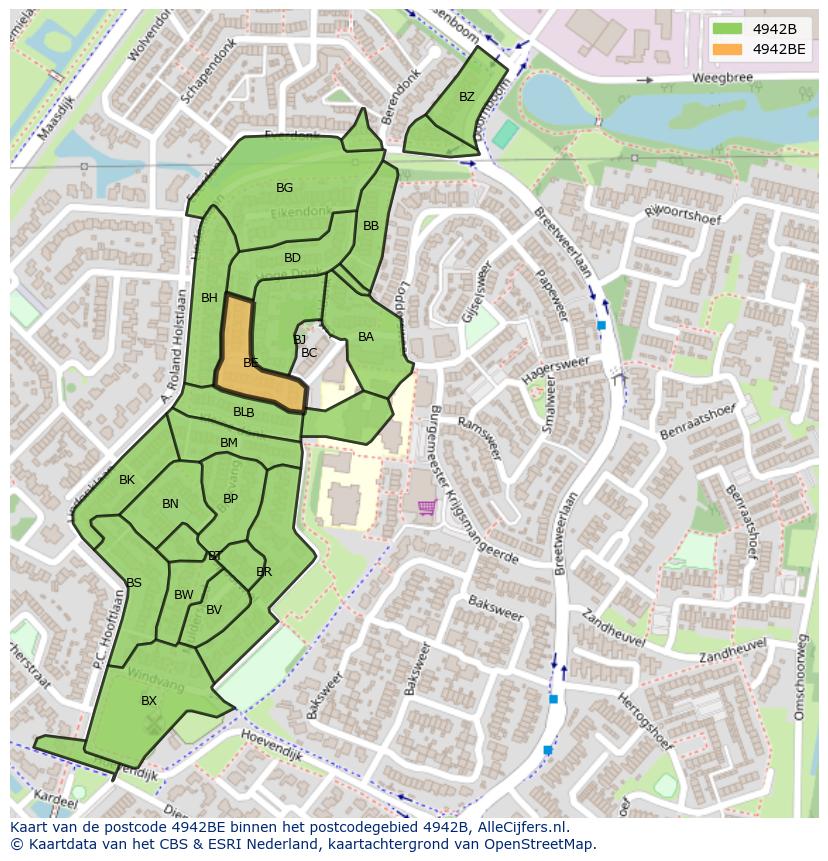 Afbeelding van het postcodegebied 4942 BE op de kaart.