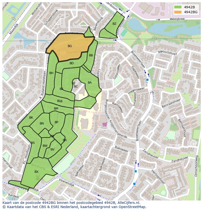 Afbeelding van het postcodegebied 4942 BG op de kaart.