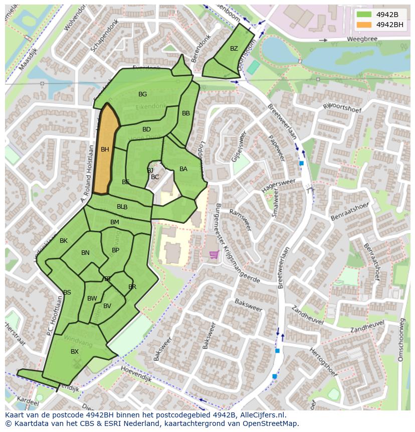 Afbeelding van het postcodegebied 4942 BH op de kaart.