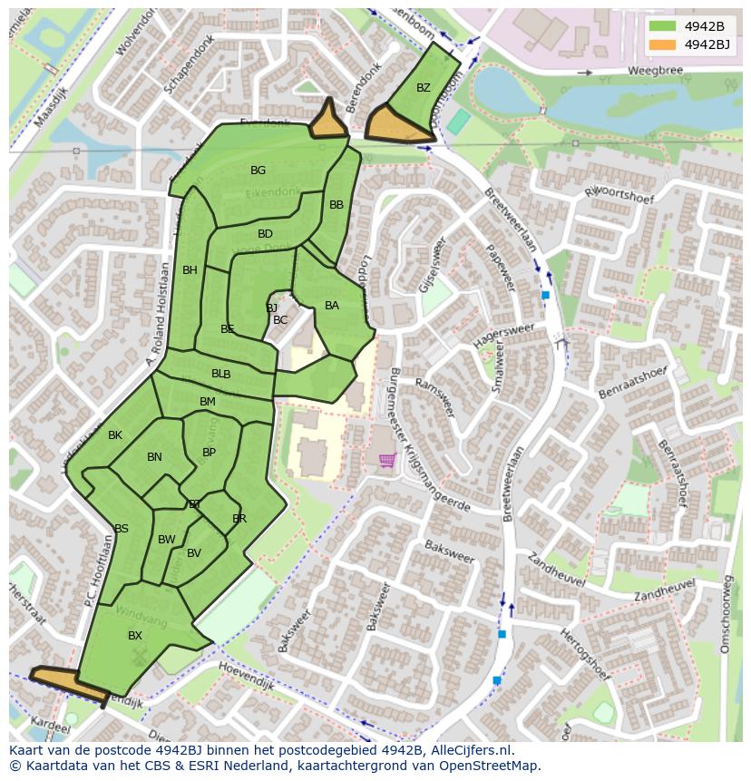 Afbeelding van het postcodegebied 4942 BJ op de kaart.