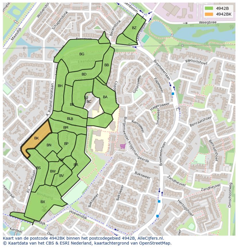 Afbeelding van het postcodegebied 4942 BK op de kaart.