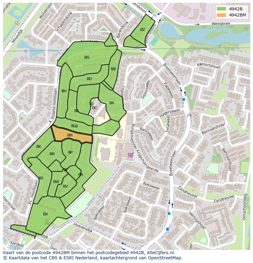 Afbeelding van het postcodegebied 4942 BM op de kaart.