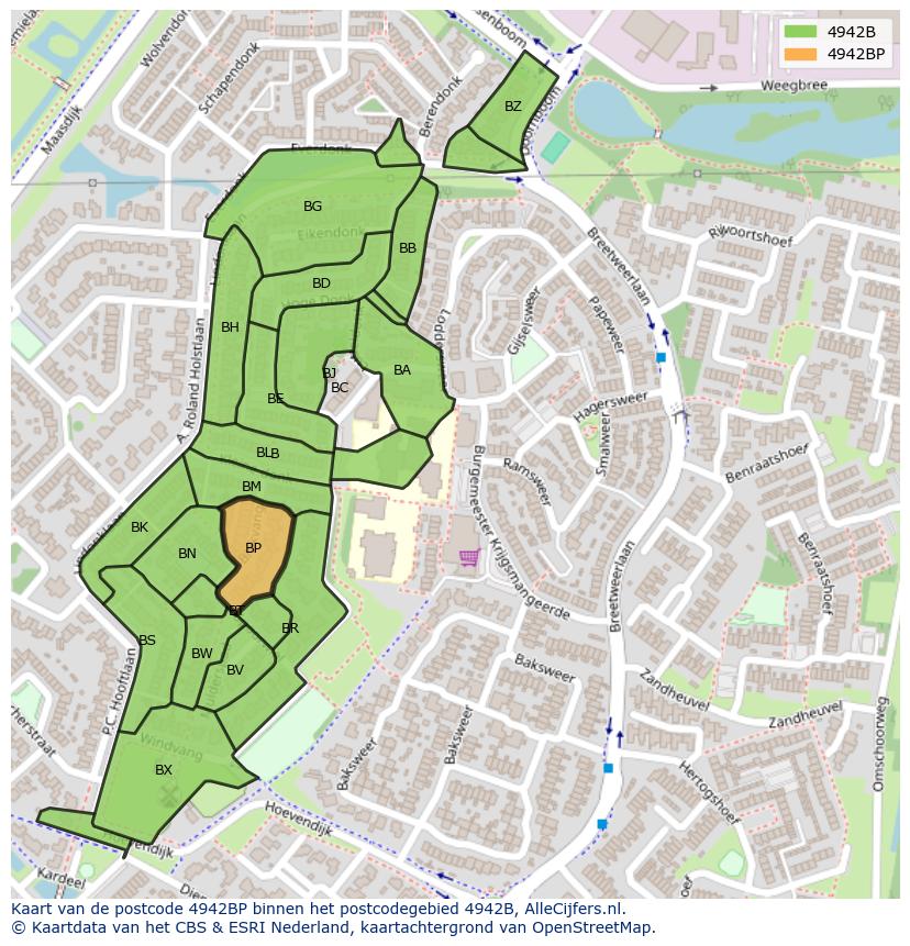 Afbeelding van het postcodegebied 4942 BP op de kaart.