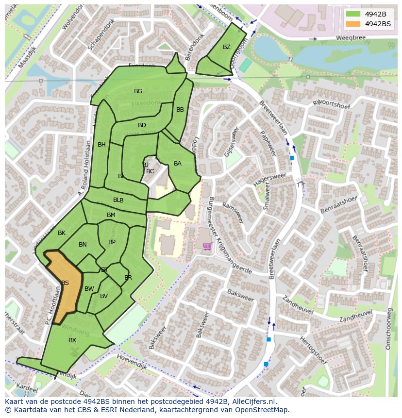 Afbeelding van het postcodegebied 4942 BS op de kaart.