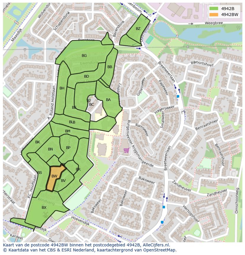 Afbeelding van het postcodegebied 4942 BW op de kaart.