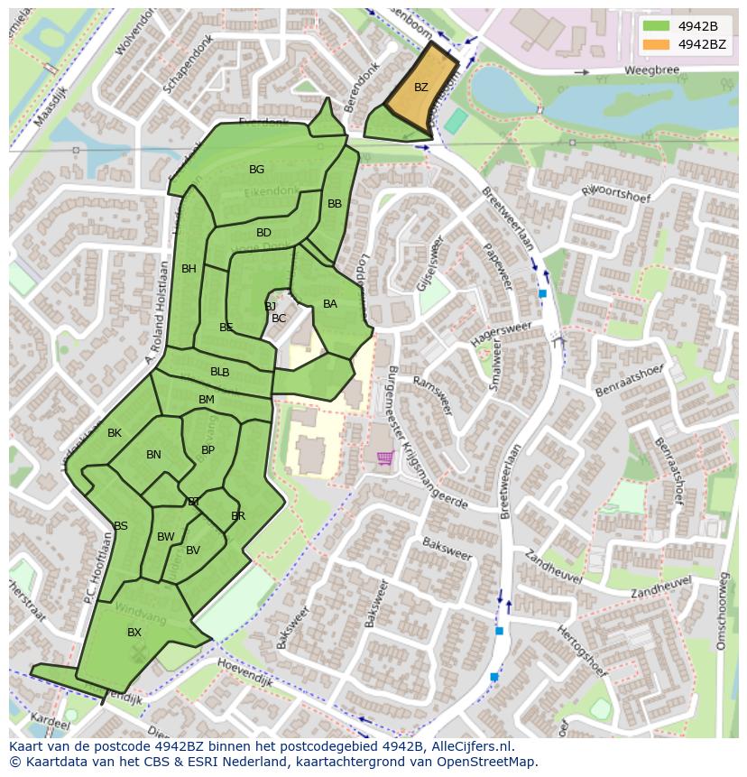Afbeelding van het postcodegebied 4942 BZ op de kaart.