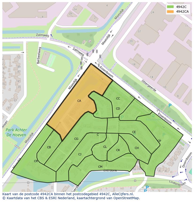 Afbeelding van het postcodegebied 4942 CA op de kaart.