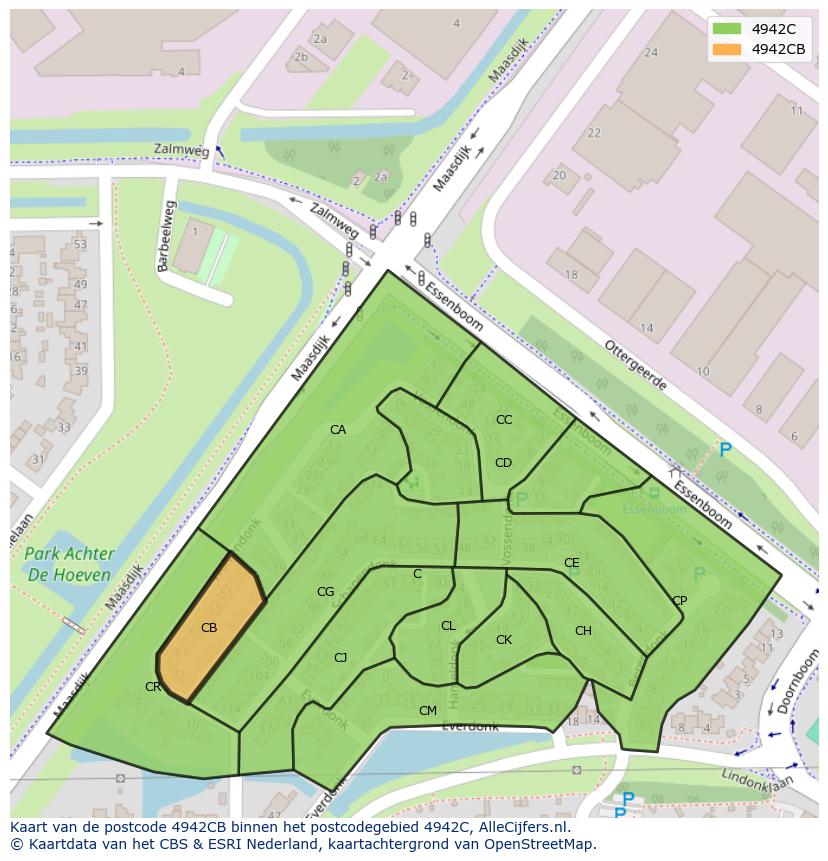Afbeelding van het postcodegebied 4942 CB op de kaart.
