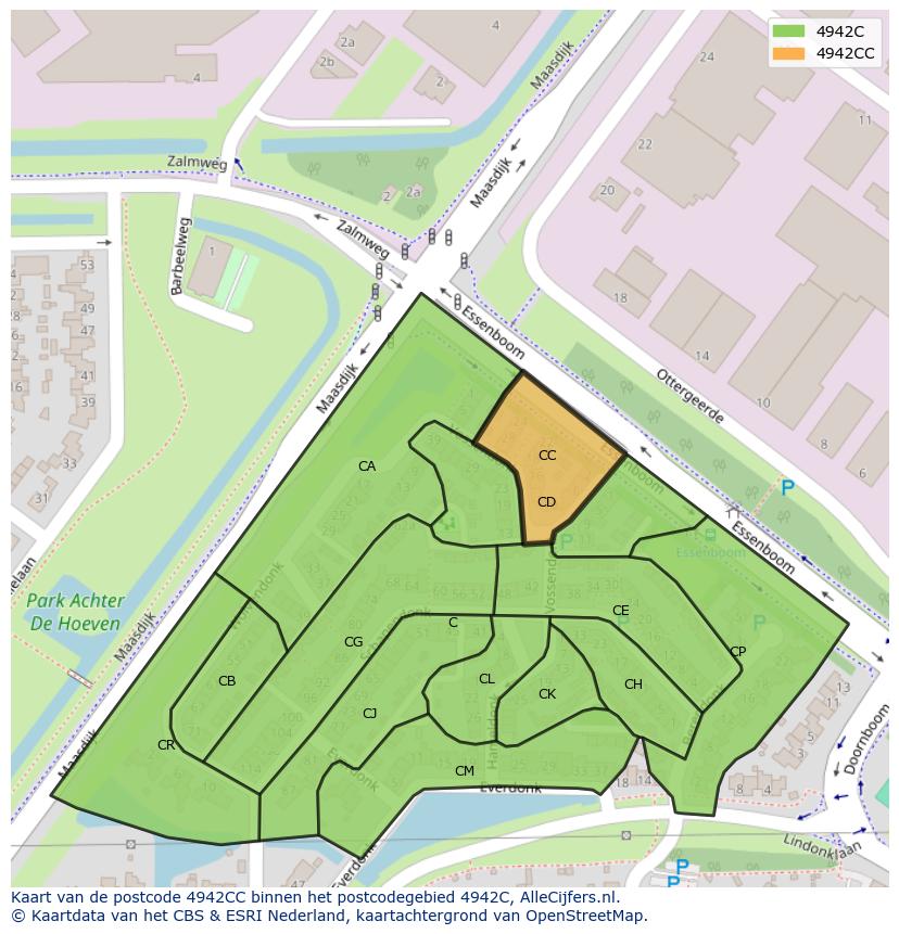 Afbeelding van het postcodegebied 4942 CC op de kaart.