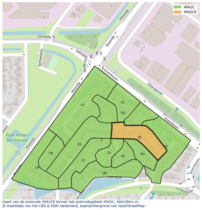Afbeelding van het postcodegebied 4942 CE op de kaart.