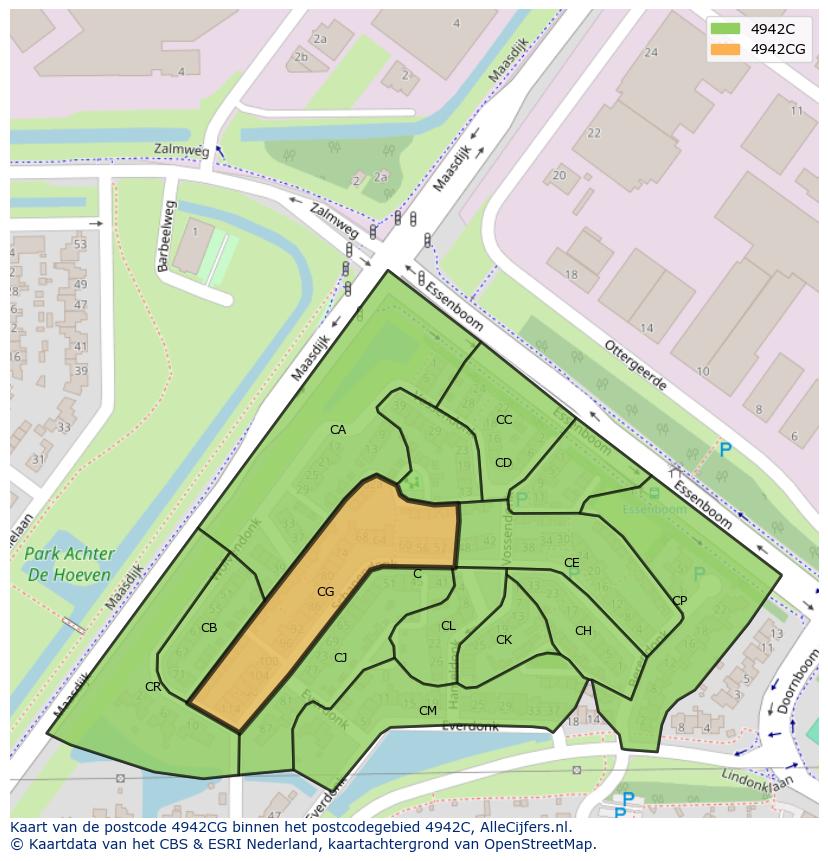 Afbeelding van het postcodegebied 4942 CG op de kaart.