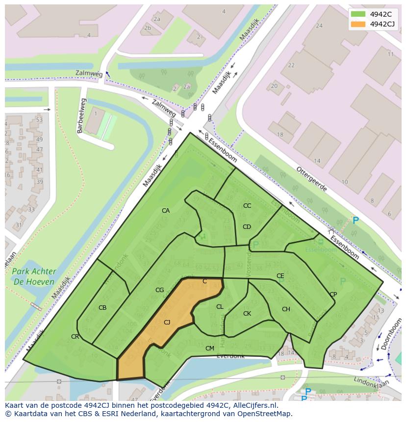 Afbeelding van het postcodegebied 4942 CJ op de kaart.