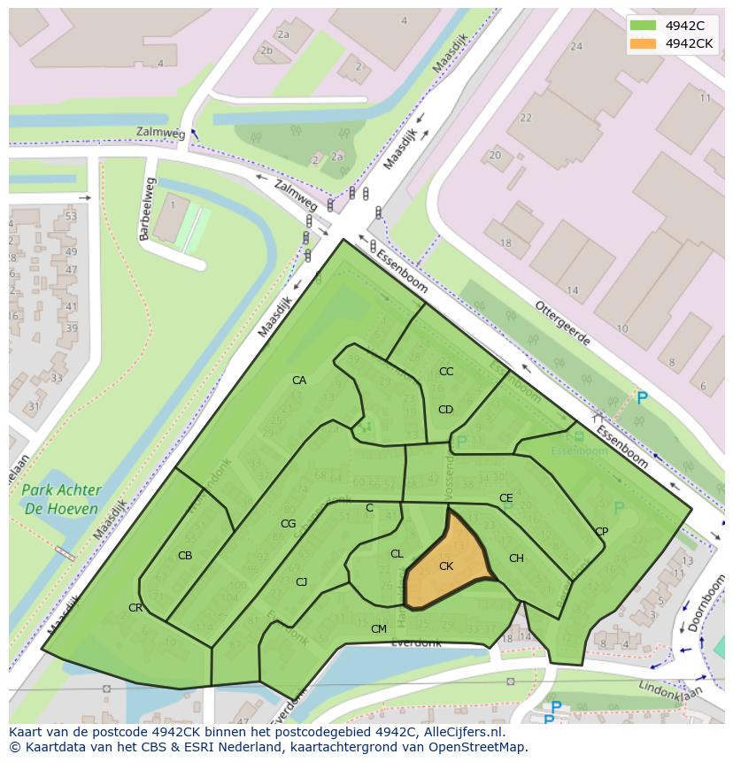 Afbeelding van het postcodegebied 4942 CK op de kaart.