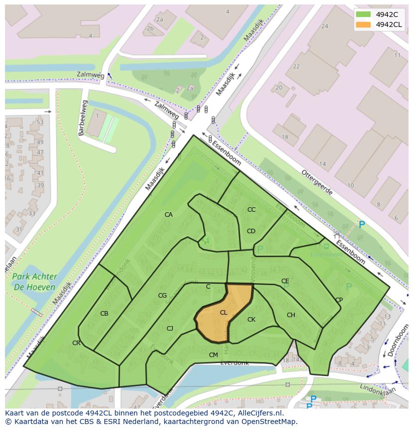 Afbeelding van het postcodegebied 4942 CL op de kaart.