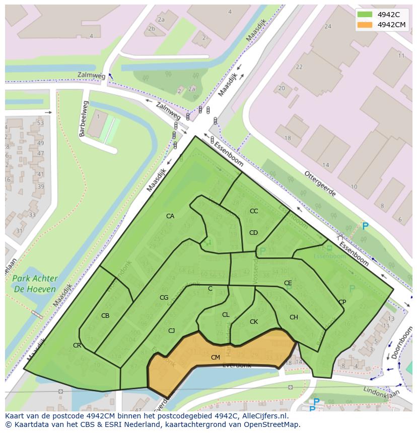 Afbeelding van het postcodegebied 4942 CM op de kaart.
