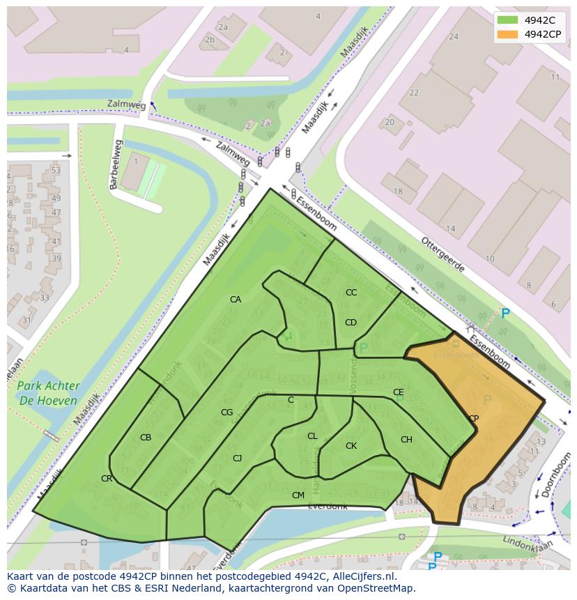 Afbeelding van het postcodegebied 4942 CP op de kaart.