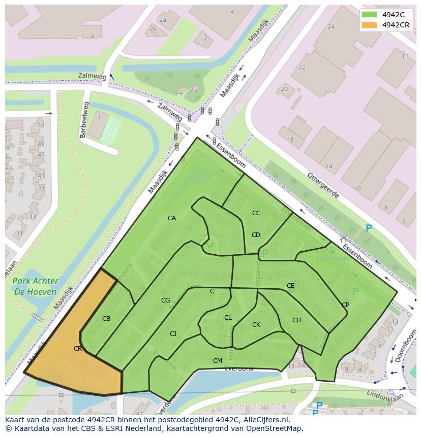Afbeelding van het postcodegebied 4942 CR op de kaart.