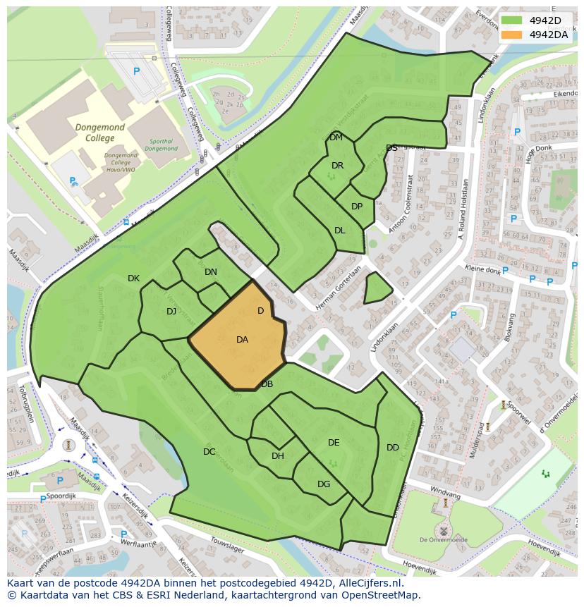 Afbeelding van het postcodegebied 4942 DA op de kaart.