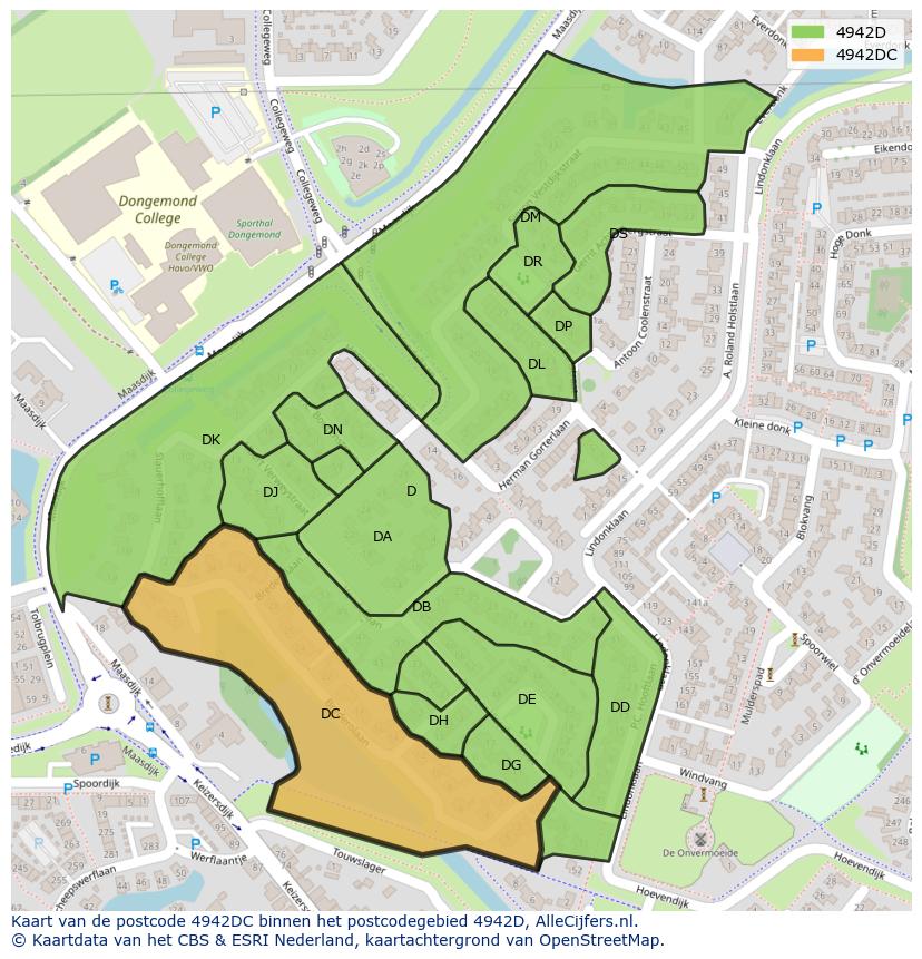 Afbeelding van het postcodegebied 4942 DC op de kaart.