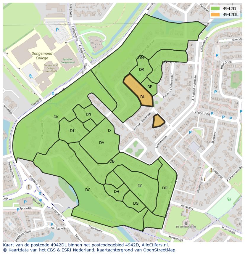 Afbeelding van het postcodegebied 4942 DL op de kaart.