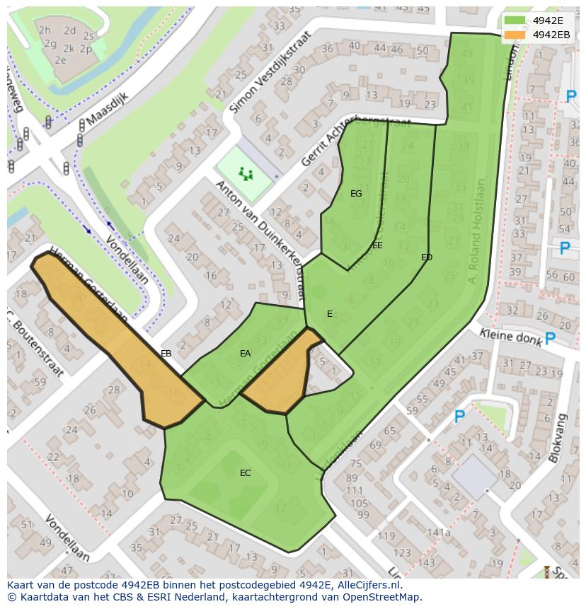 Afbeelding van het postcodegebied 4942 EB op de kaart.