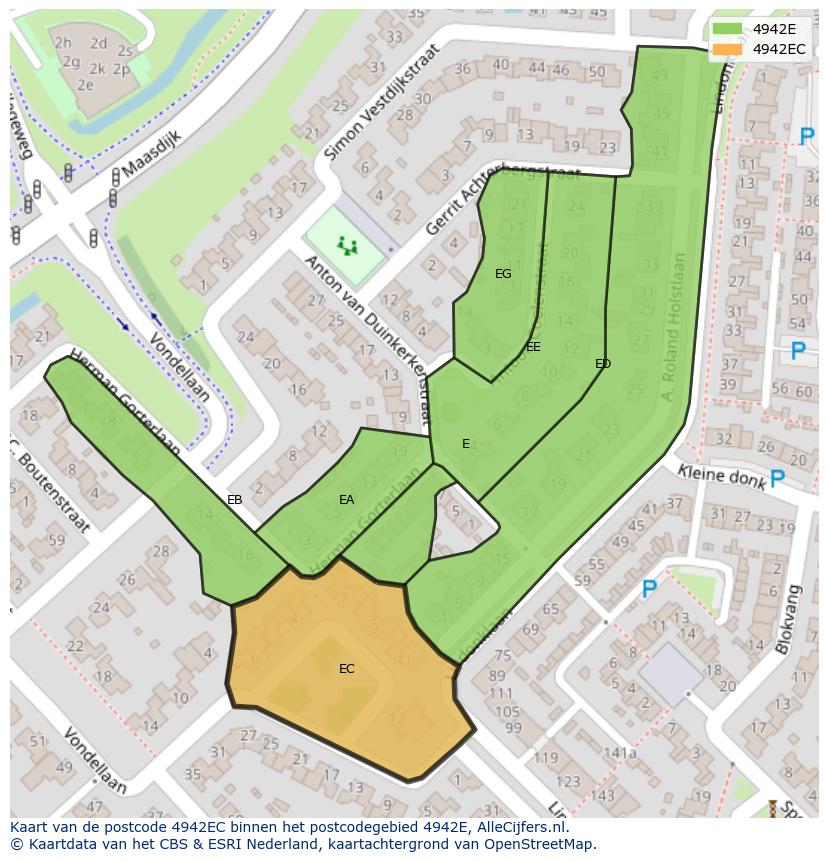 Afbeelding van het postcodegebied 4942 EC op de kaart.