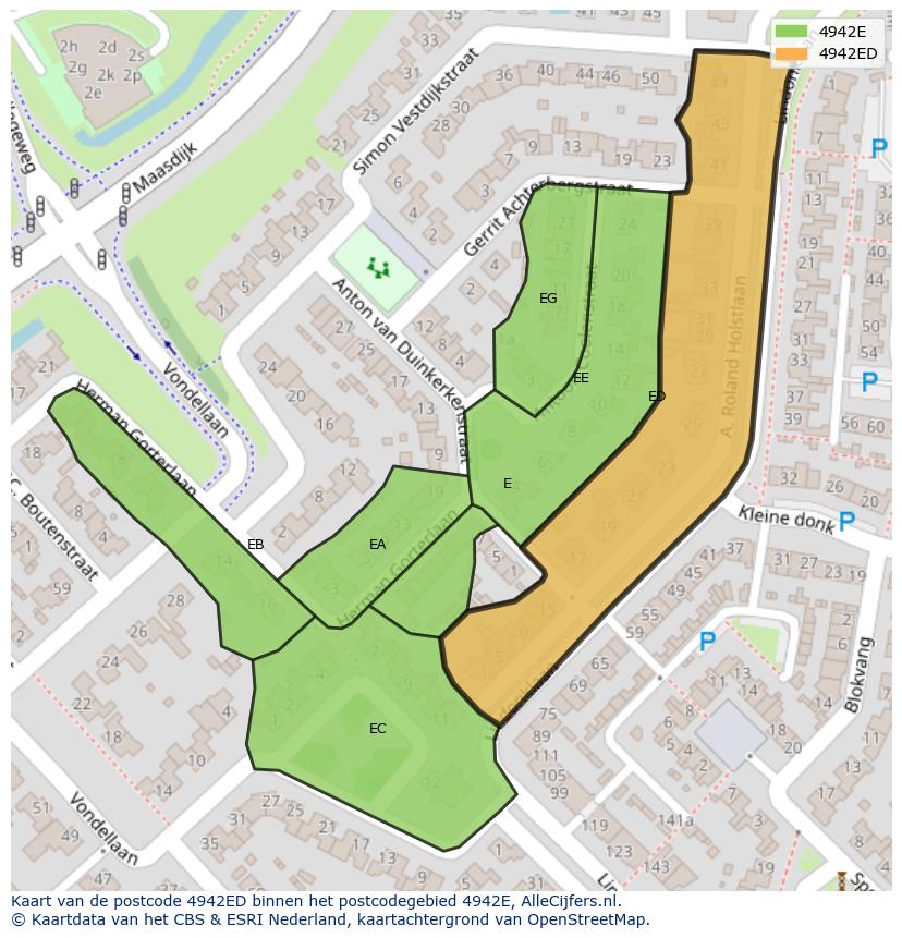 Afbeelding van het postcodegebied 4942 ED op de kaart.